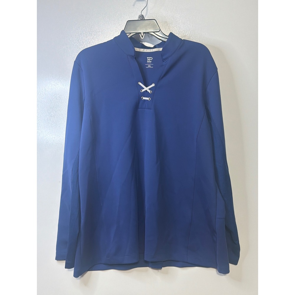 EP New York Womens XXL Royal Blue Lace Up V-Neck Long Sleeve Golf Top Mock Neck